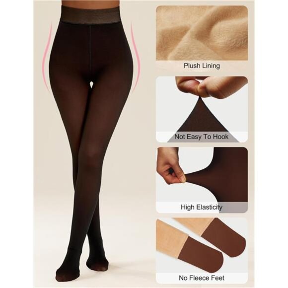 Fleece Lined Tights Sheer Women Thermal Tights Fake Faux Translucent Warm - Picture 2 of 10
